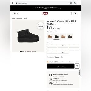 UGG Women's Classic Ultra Mini Platform Boots -  Black- Size 6